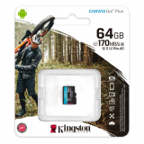 Card memorie Kingston 64GB MSDXC CANVAS GO PLUS 170R/A2 U3 V30 SINGLE PACK W/O ADPTR SDCG3/64GBSP