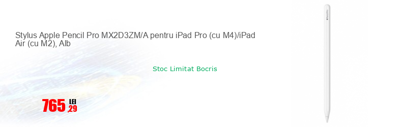 Stylus Apple Pencil Pro MX2D3ZM/A pentru iPad Pro (cu M4)/iPad Air (cu M2), Alb