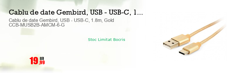 Cablu de date Gembird, USB - USB-C, 1.8m, Gold CCB-MUSB2B-AMCM-6-G