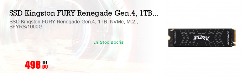 SSD Kingston FURY Renegade Gen.4, 1TB, NVMe, M.2., SFYRS/1000G