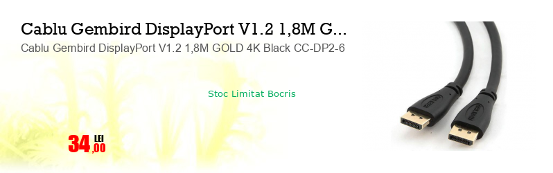 Cablu Gembird DisplayPort V1.2 1,8M GOLD 4K Black CC-DP2-6