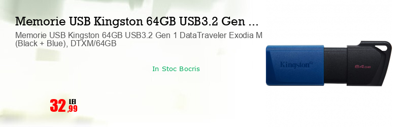 Memorie USB Kingston 64GB USB3.2 Gen 1 DataTraveler Exodia M (Black + Blue), DTXM/64GB