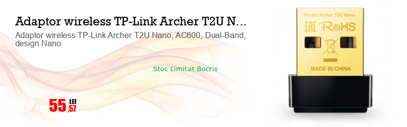 Adaptor wireless TP-Link Archer T2U Nano, AC600, Dual-Band, design Nano
