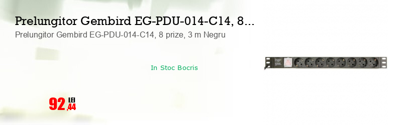 Prelungitor Gembird EG-PDU-014-C14, 8 prize, 3 m Negru