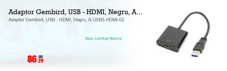 Adaptor Gembird, USB - HDMI, Negru, A-USB3-HDMI-02