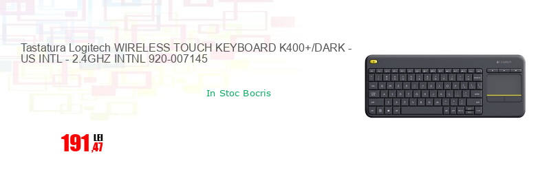Tastatura Logitech WIRELESS TOUCH KEYBOARD K400+/DARK - US INTL - 2.4GHZ INTNL 920-007145