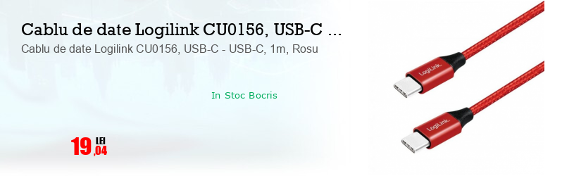 Cablu de date Logilink CU0156, USB-C - USB-C, 1m, Rosu