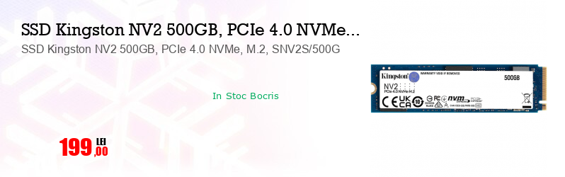 SSD Kingston NV2 500GB, PCIe 4.0 NVMe, M.2, SNV2S/500G