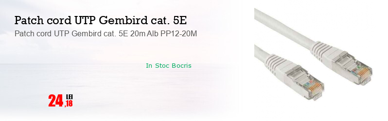 Patch cord UTP Gembird cat. 5E 20m Alb PP12-20M