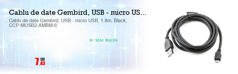 Cablu de date Gembird, USB - micro USB, 1.8m, Black, CCP-MUSB2-AMBM-6