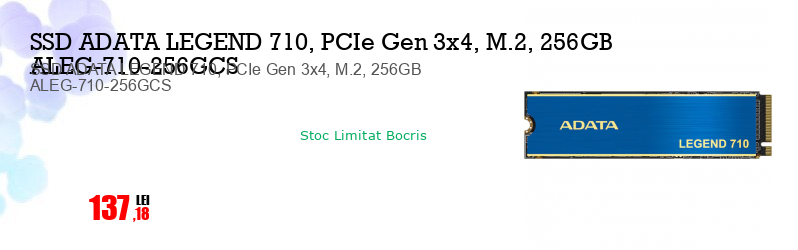 SSD ADATA LEGEND 710, PCIe Gen 3x4, M.2, 256GB ALEG-710-256GCS