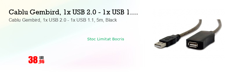 Cablu Gembird, 1x USB 2.0 - 1x USB 1.1, 5m, Black