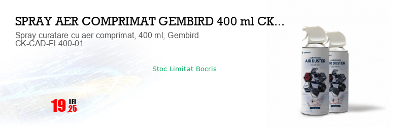 Spray curatare cu aer comprimat, 400 ml, Gembird CK-CAD-FL400-01