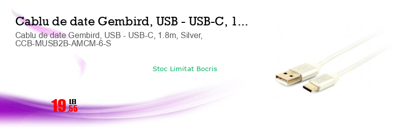 Cablu de date Gembird, USB - USB-C, 1.8m, Silver, CCB-MUSB2B-AMCM-6-S